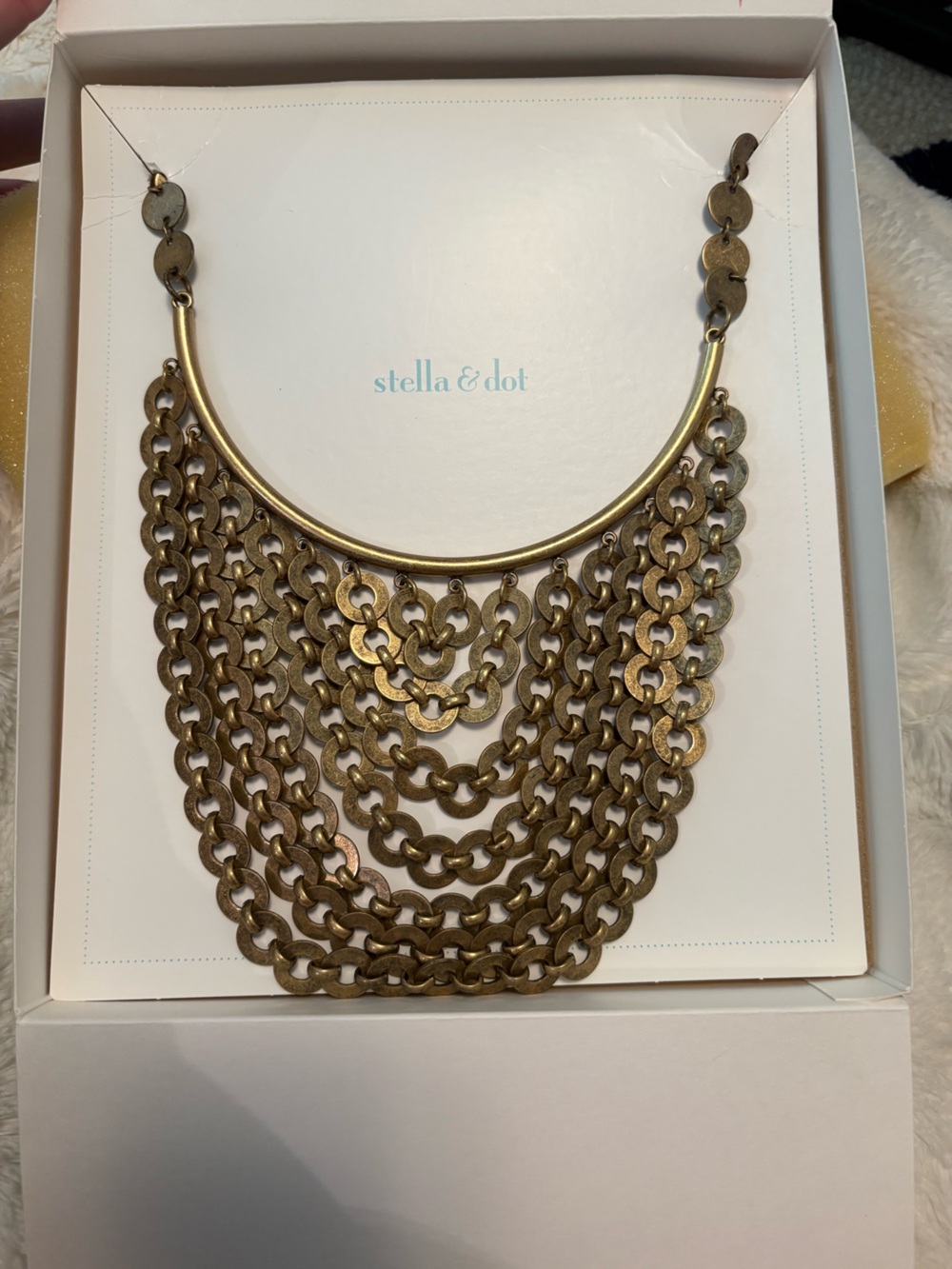Stella & Dot Antique Brass Multi-Strand Chain Collar Necklace
